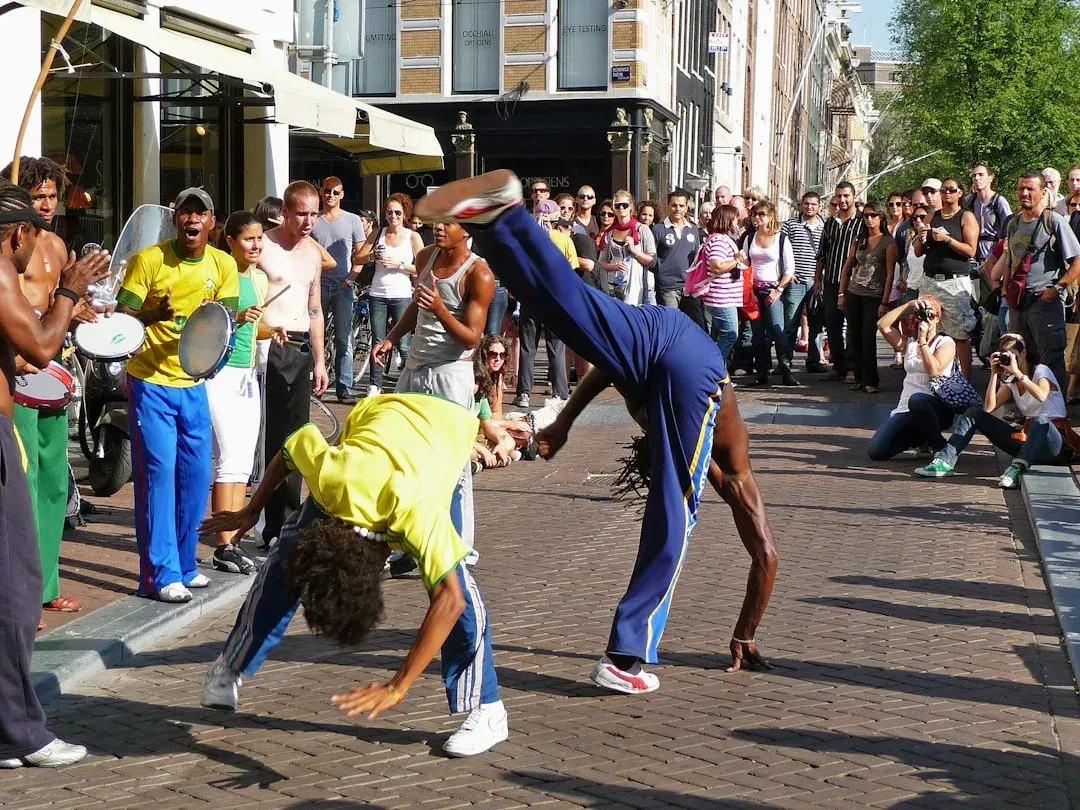 street performer entertaining crowd with music and dance